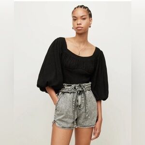NWT AllSaints Tia Crop Smock Top Blouse in Black Size 6